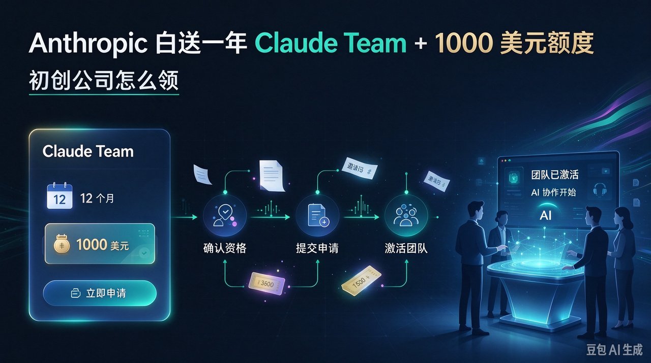 Anthropic 白送一年 Claude Team + 1000 美元额度,初创公司怎么领